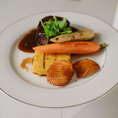 Wedding reception filet mignon entree by Seedling and Sage