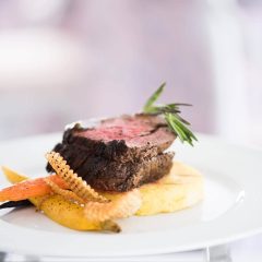 Wedding reception filet mignon entree by Seedling and Sage
