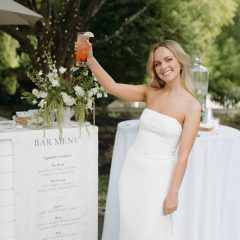Bride holding cocktail by Seedling and Sage Catering in Philadelphia, PA suburbs
