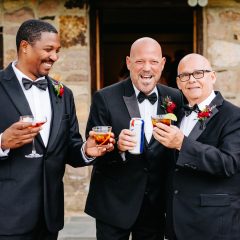 Wedding guests enjoying cocktail hour by Seedling and Sage Catering