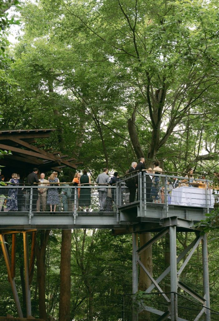 Wedding guests enjoying elevated cocktail hour by Seedling and Sage Catering